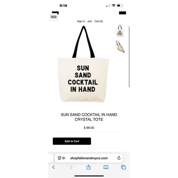Fallon & Royce SUN SAND COCKTAIL IN HAND CRYSTAL TOTE shopper weekender bag - Picture 1 of 8